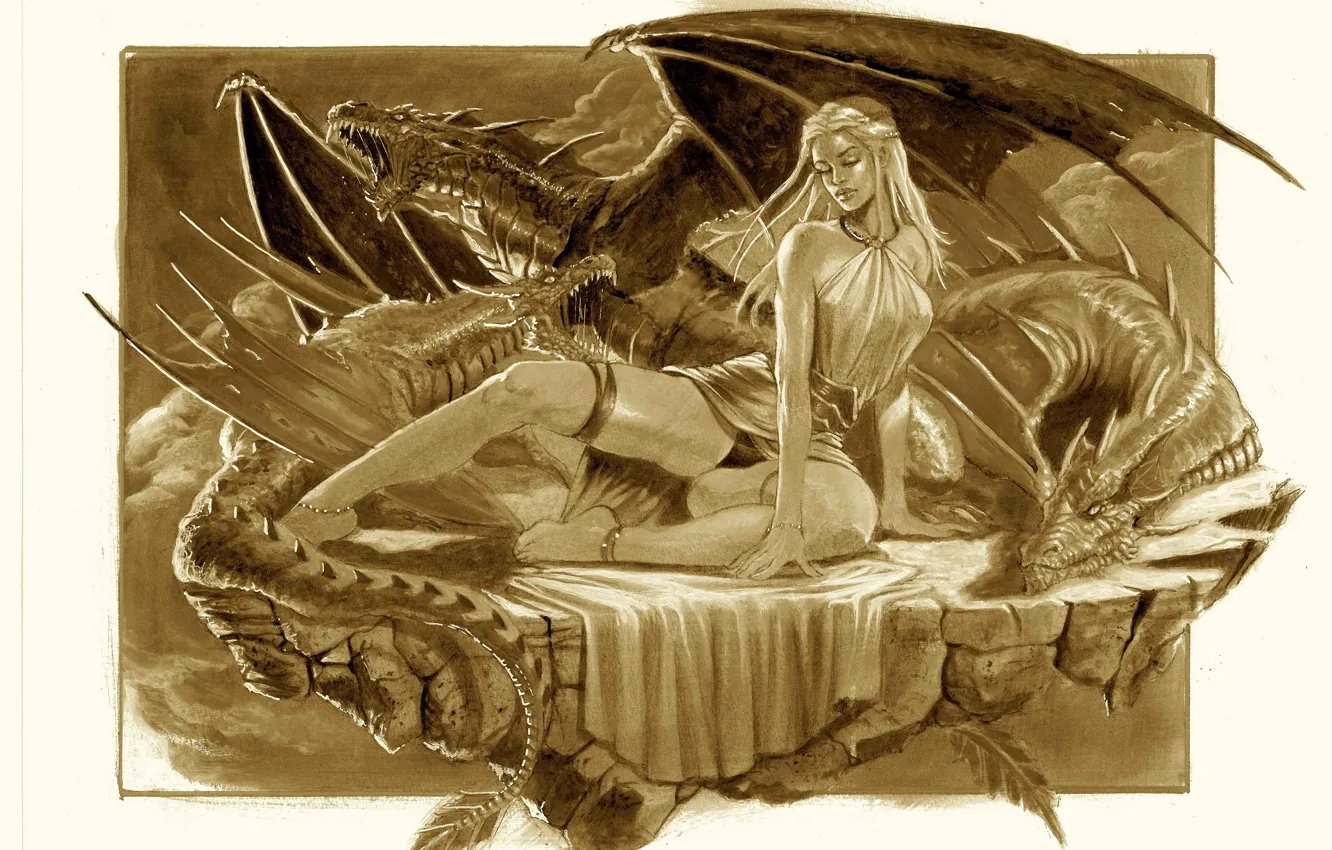 Photo wallpaper girl, dragon, defender