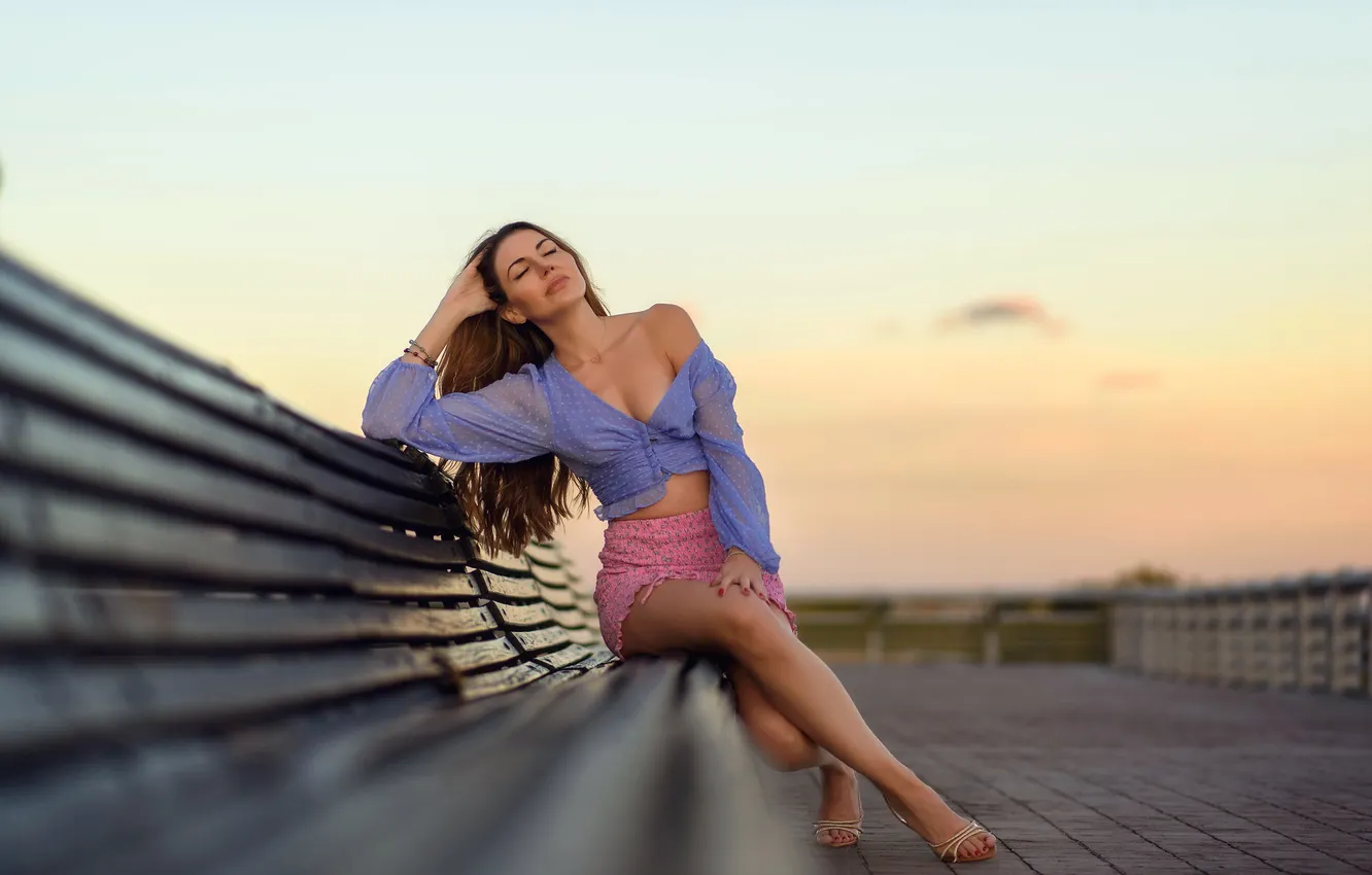 Photo wallpaper girl, bench, Esmeralda