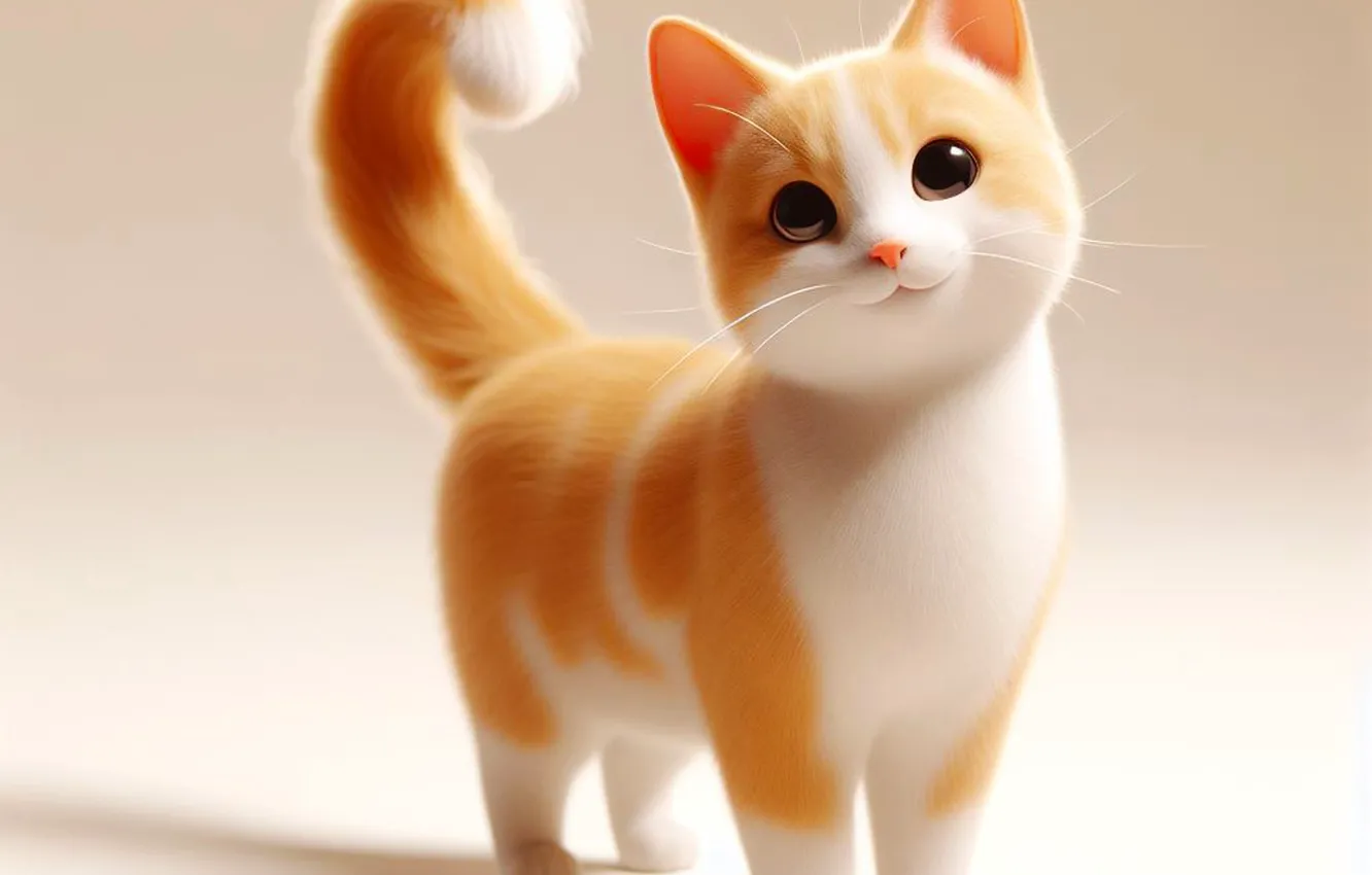 Photo wallpaper cat, pose, red, kitty, ponytail, AI art, neural network