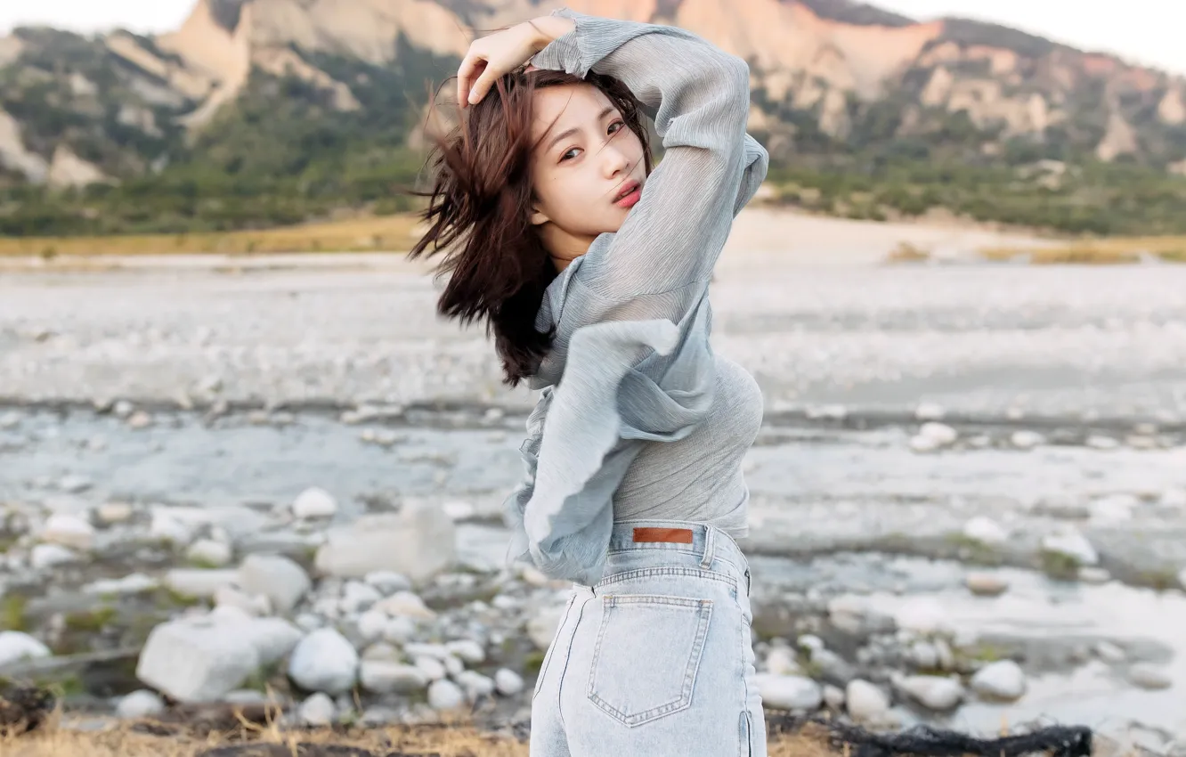 Photo wallpaper girl, nature, Asian