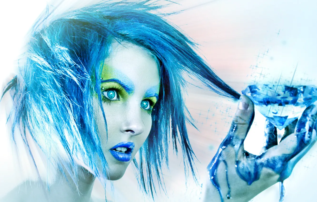 Photo wallpaper girl, paint, blue, crystal