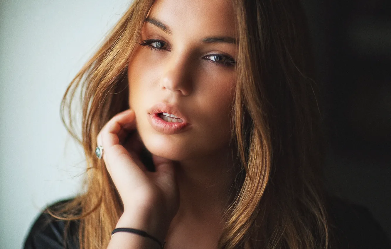 Photo wallpaper look, girl, portrait, lips, teeth