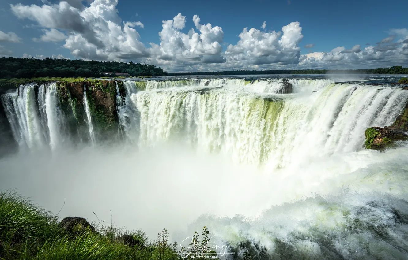 Photo wallpaper clouds, waterfall, beauty, space, water flows, the splendor of nature, Vladimir Ganyushkin, Iguasu