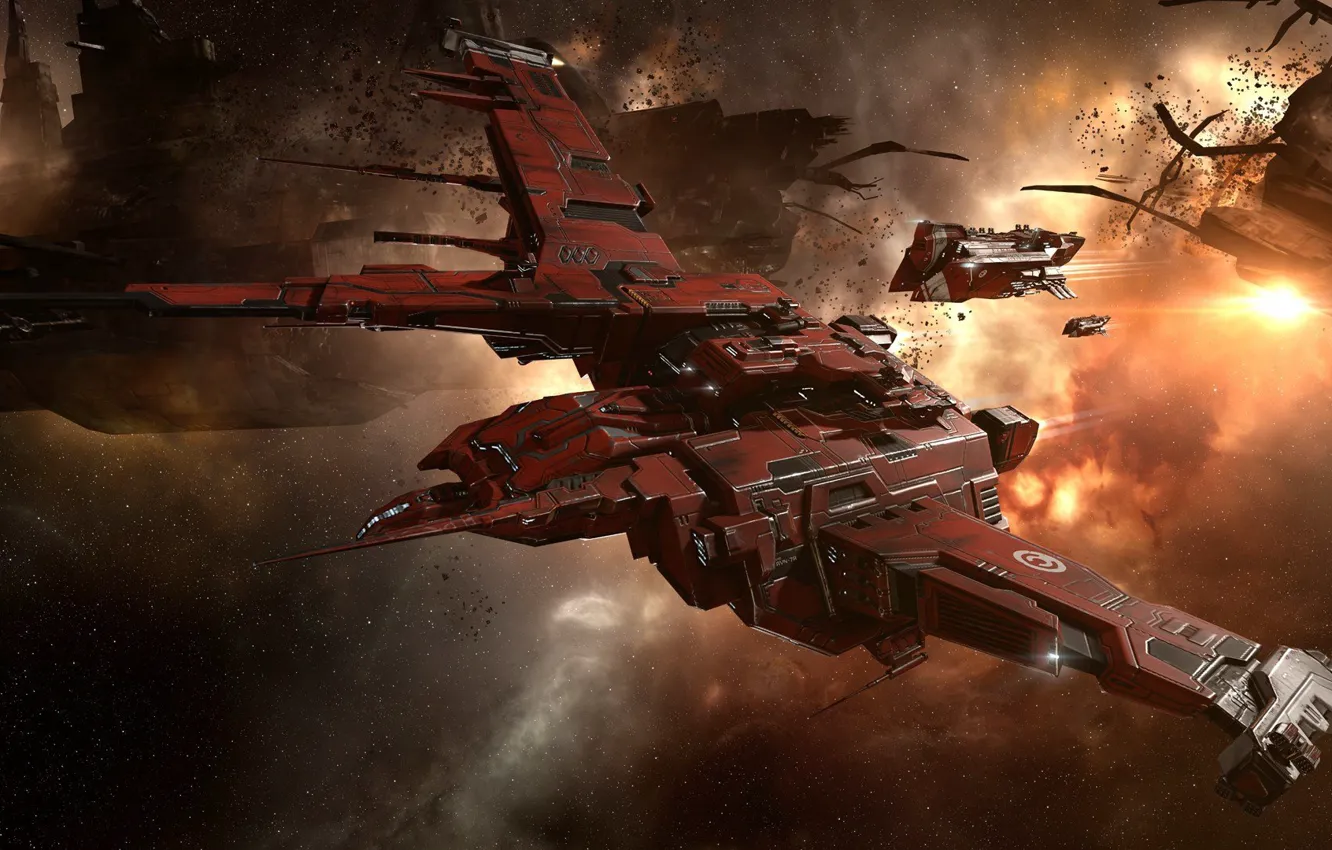 Photo wallpaper nebula, station, Space, space, ruins, battle, spaceship, eve online