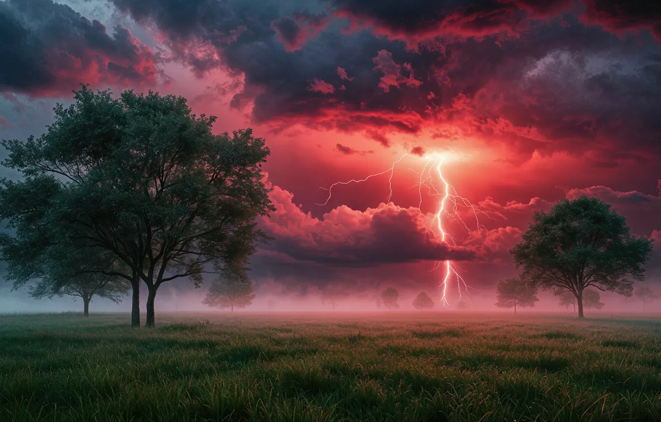 Photo wallpaper trees, field, landscape