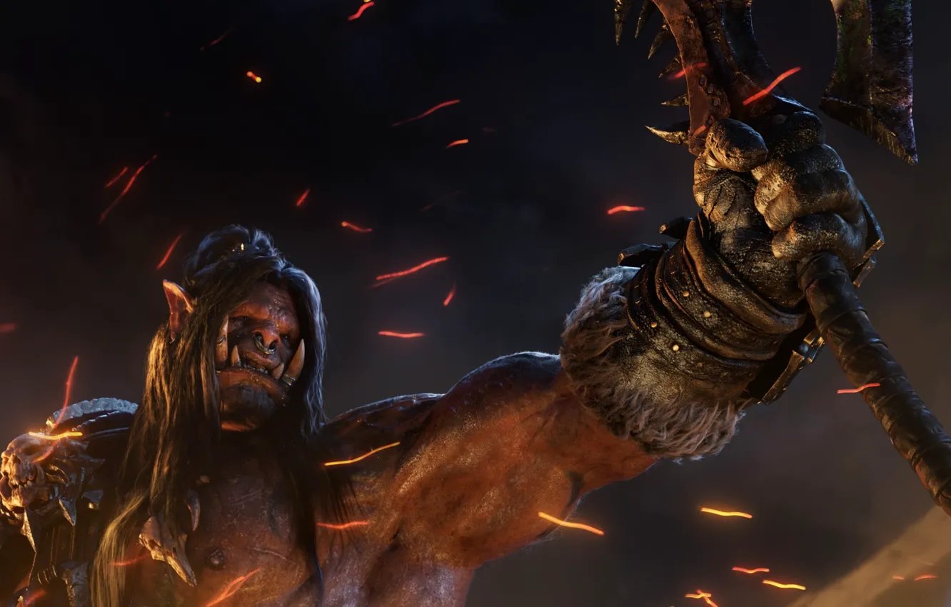 Photo wallpaper fantasy, art, axe, Orc, World of Warcraft Warlords of Draenor
