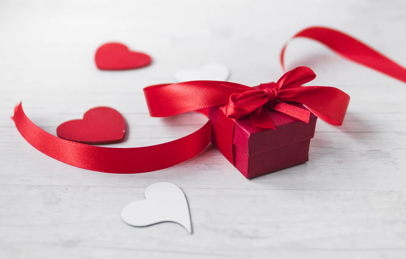 Photo wallpaper box, gift, tape, hearts, Valentine's day