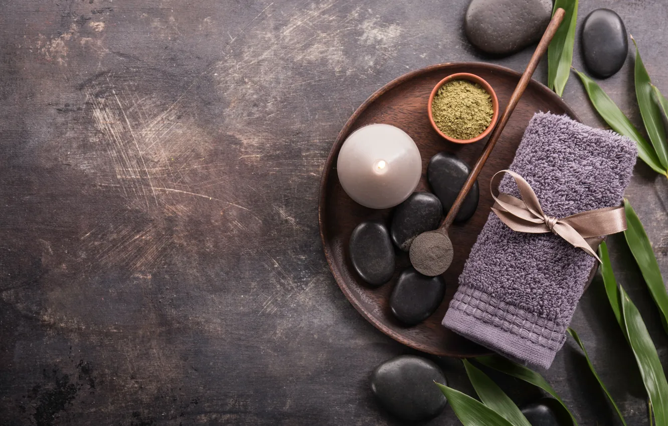 Photo wallpaper stones, towel, candles, Spa
