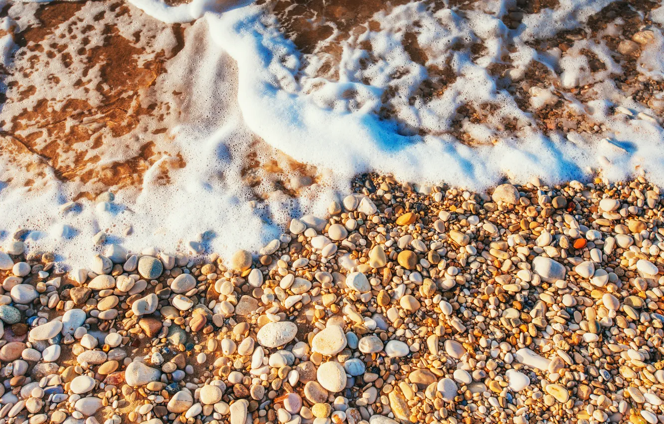 Photo wallpaper sand, stones, foam