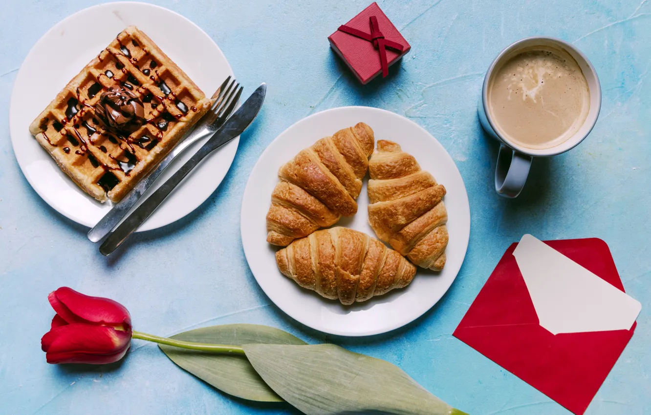 Photo wallpaper flowers, red, gift, Breakfast, red, love, flowers, romantic