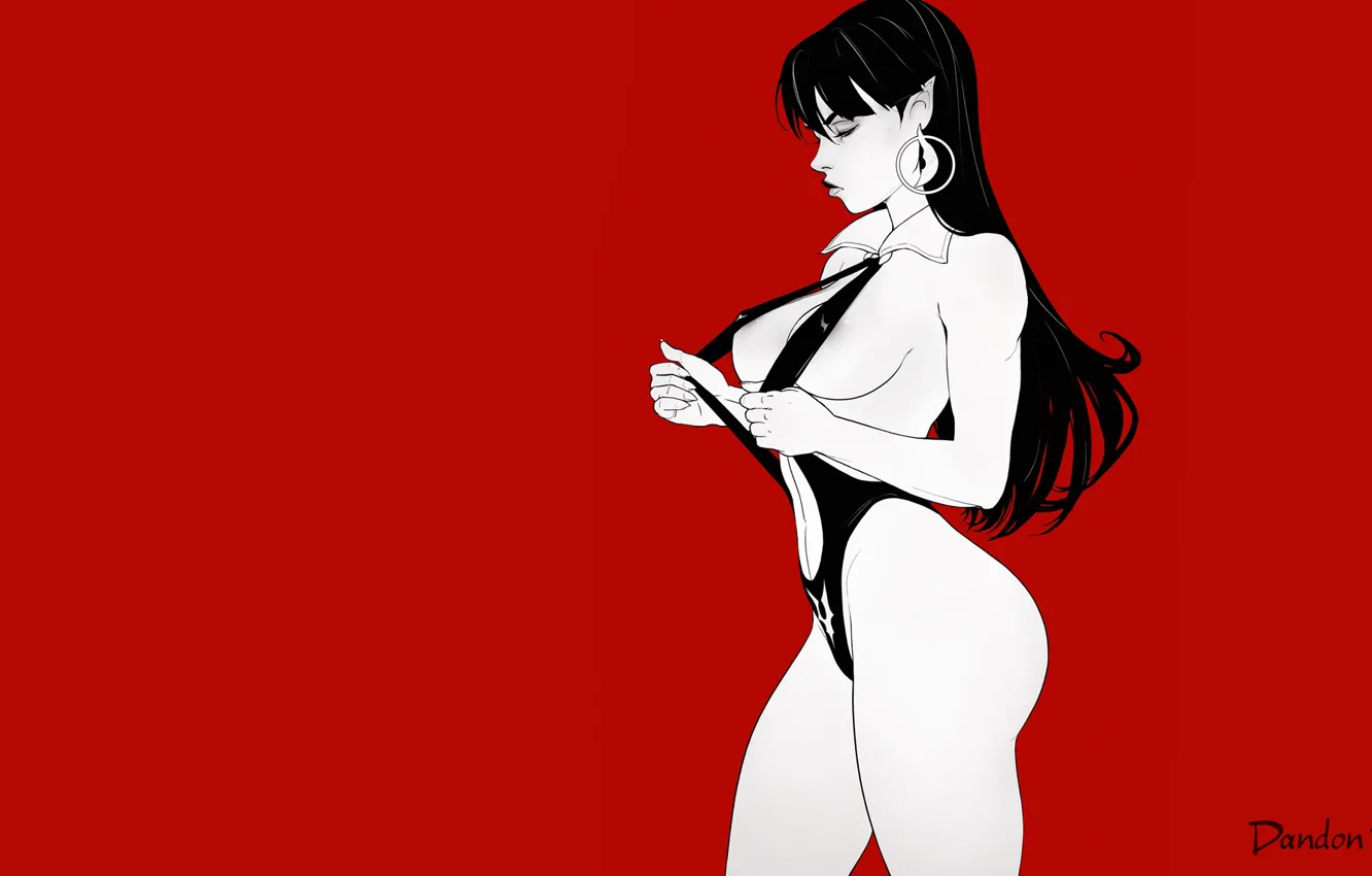 Photo wallpaper chest, girl, red, background, fiction, figure, body, minimalism