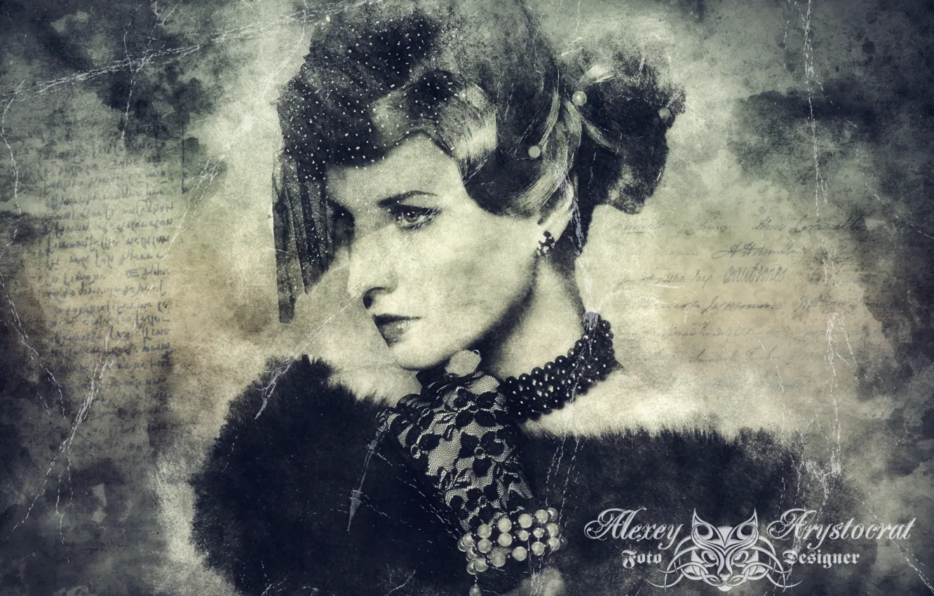 Photo wallpaper girl, retro, old photo, veil, Vintage photo