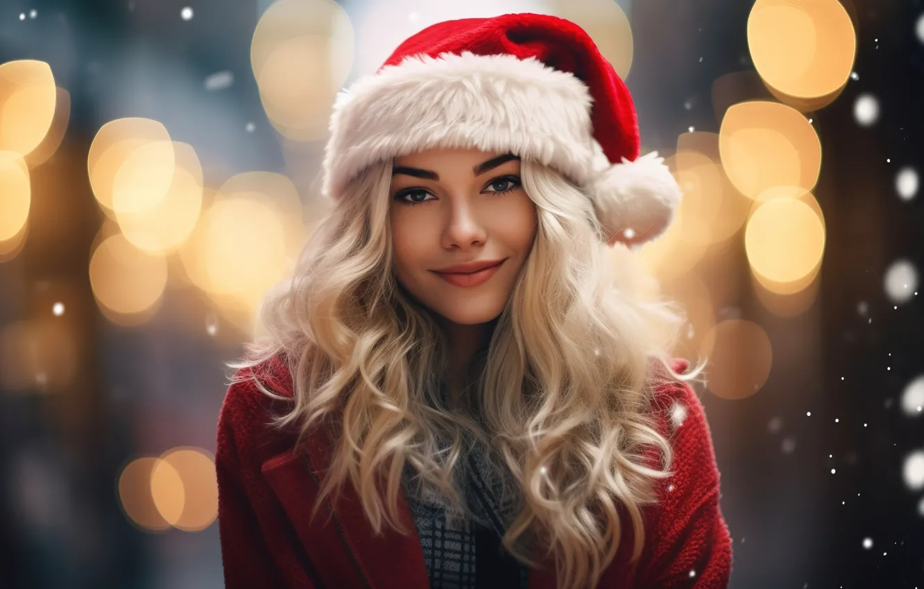 Photo wallpaper winter, girl, snow, new year, Christmas, girl, Santa, Christmas