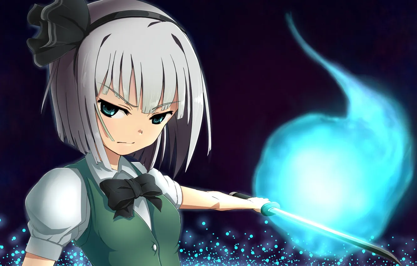 Photo wallpaper girl, butterfly, katana, anime, art, Ghost, touhou, wrap