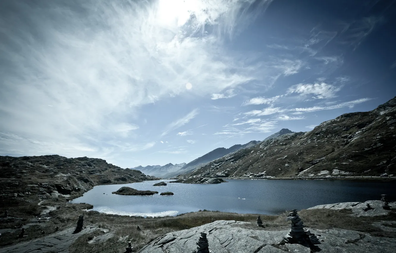 Photo wallpaper landscape, mountains, lake