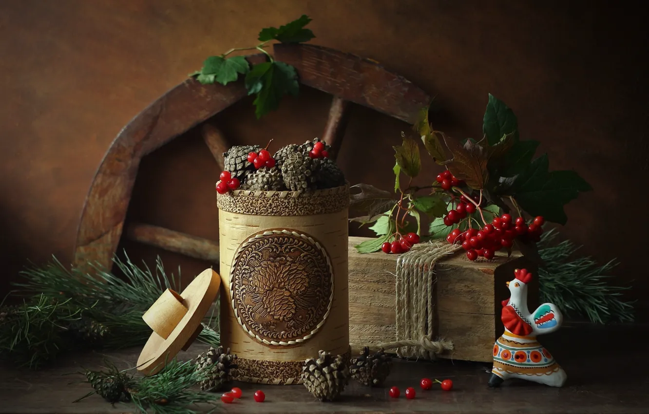 Photo wallpaper leaves, branches, berries, table, food, wheel, fruit, still life