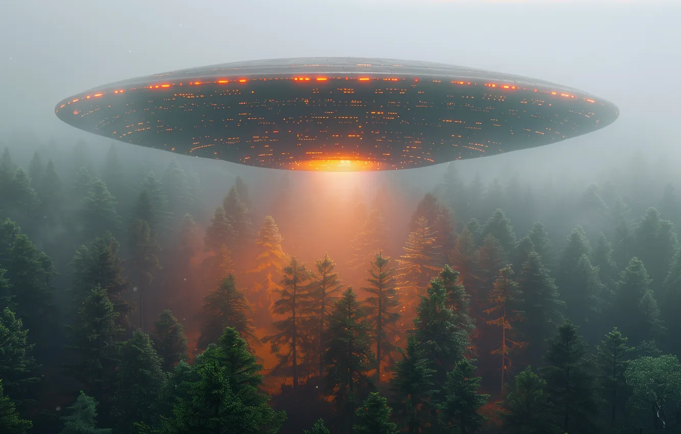Photo wallpaper nature, fog, future, fiction, UFO, haze, spaceship, the futuristic