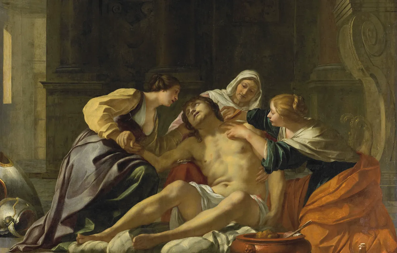 Photo wallpaper picture, mythology, Irina and her Assistant are Caring for a Saint Sebastian, Jacques Blanchard