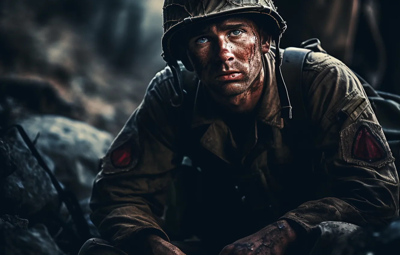 Photo wallpaper look, soldiers, male, helmet, digital art, AI art, The Art of Artificial Intelligence, neural network