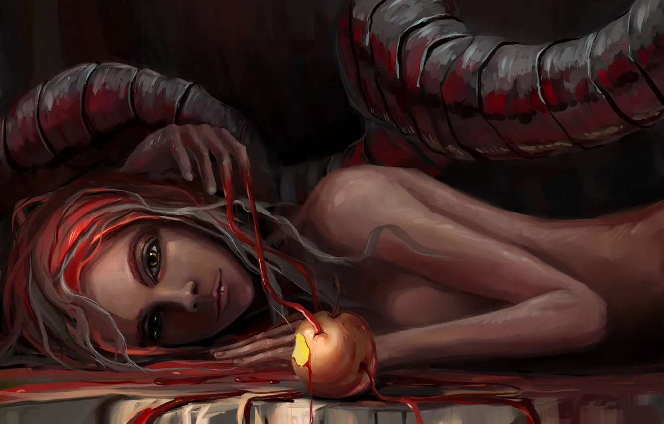 Photo wallpaper blood, apples, snake, art, Eva