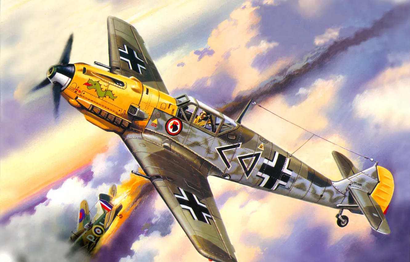 Photo wallpaper sea, the sky, war, shore, figure, fighter, art, the plane