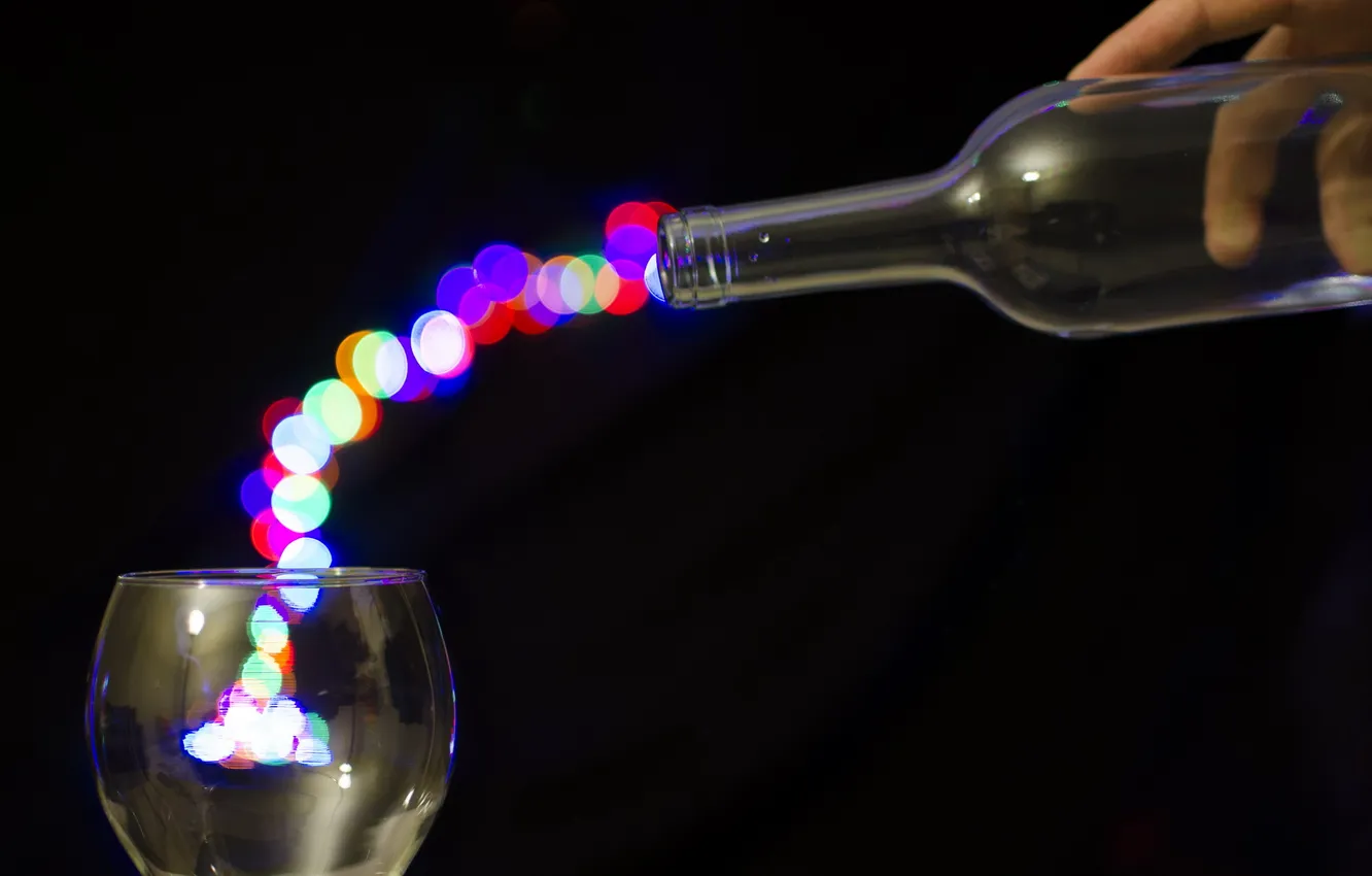 Photo wallpaper light, glass, bottle