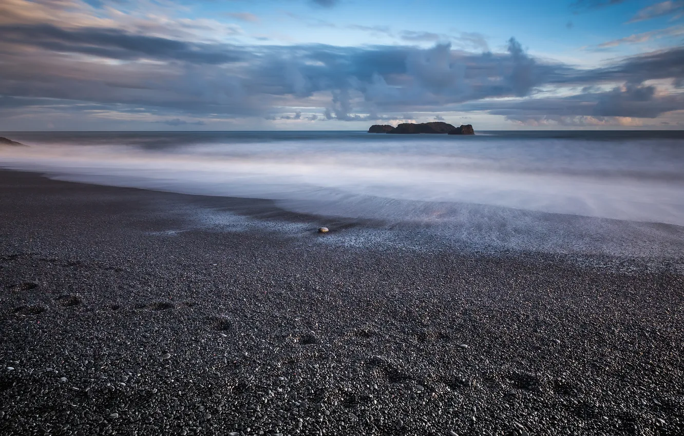 Photo wallpaper sea, stones, rocks, dawn, coast, Iceland
