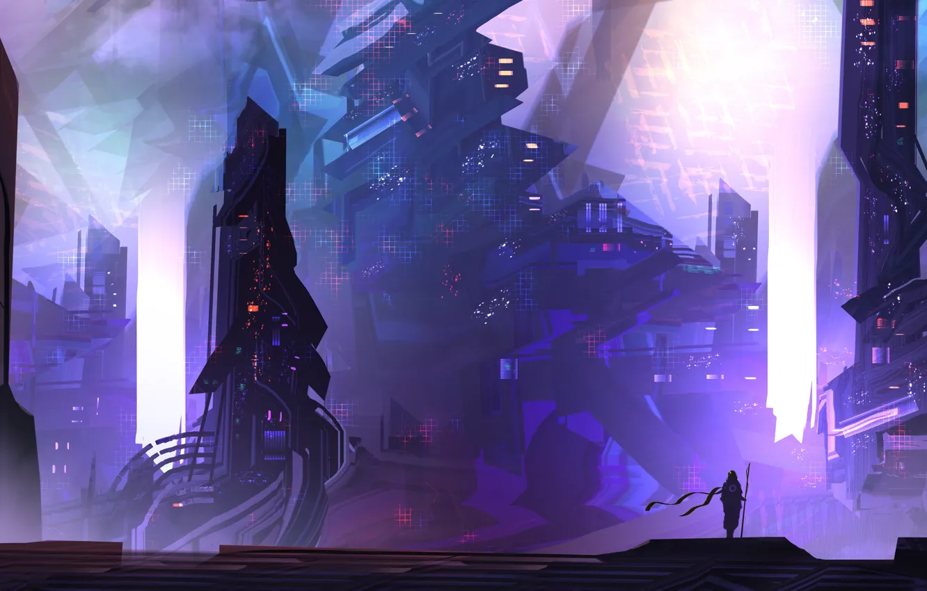 Photo wallpaper landscape, style, future, fiction, figure, warrior, art, landscapes