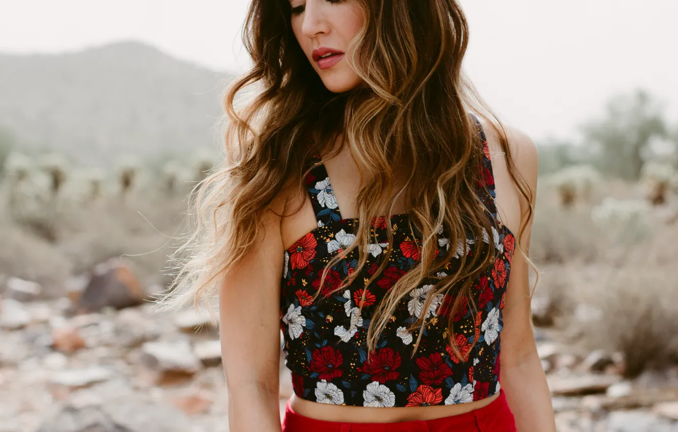 Photo wallpaper girl, top, curls