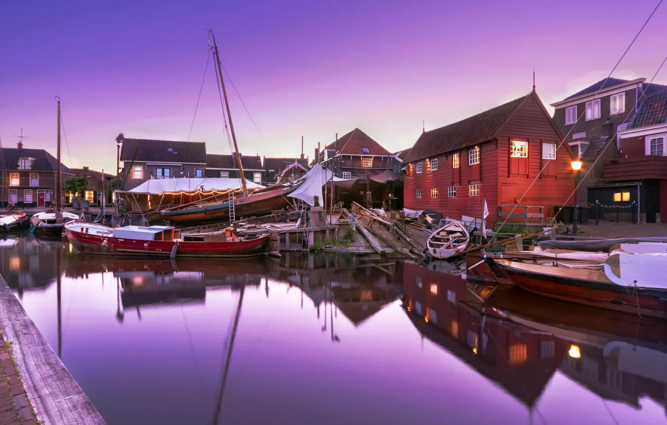 Photo wallpaper boat, home, harbour