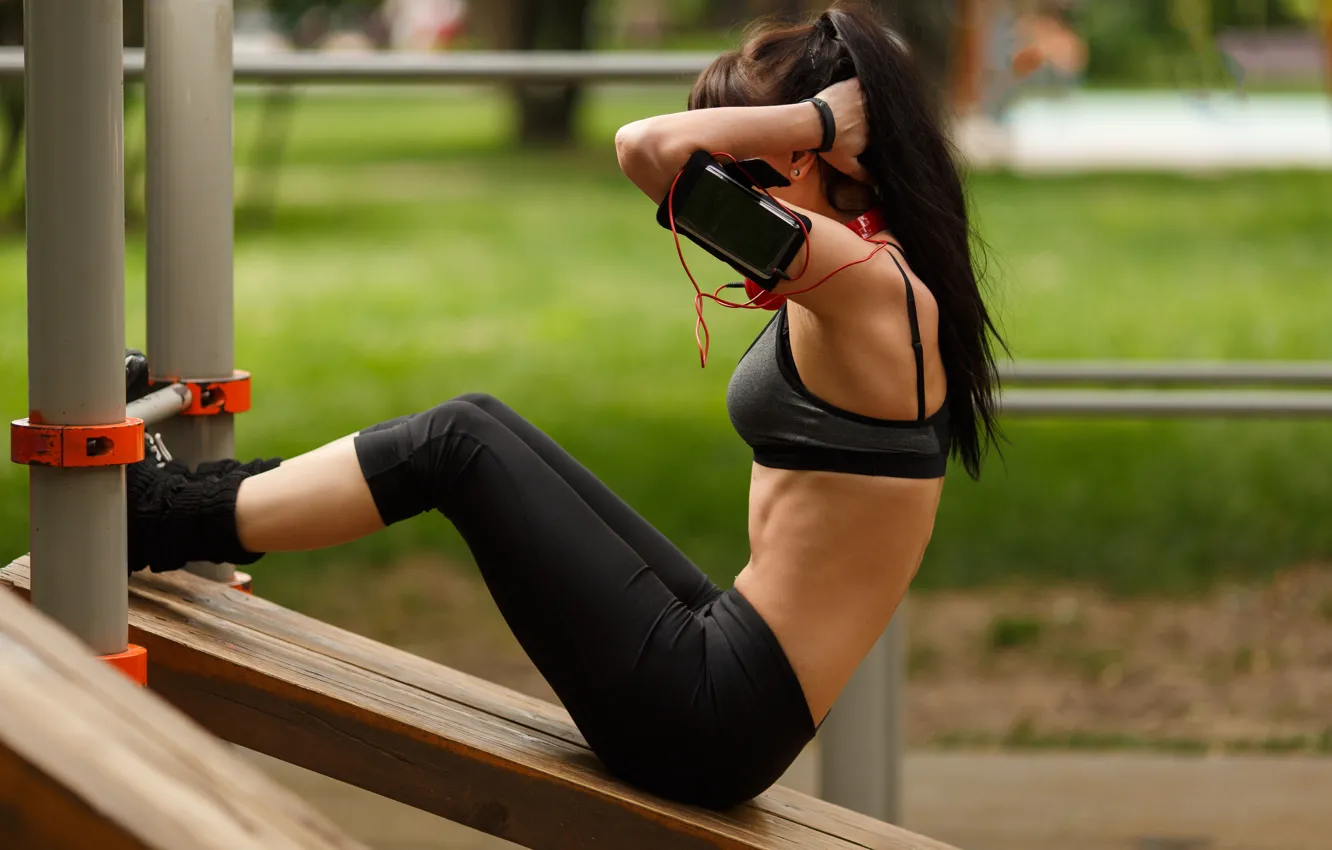 Photo wallpaper park, female, workout, fitness, abs