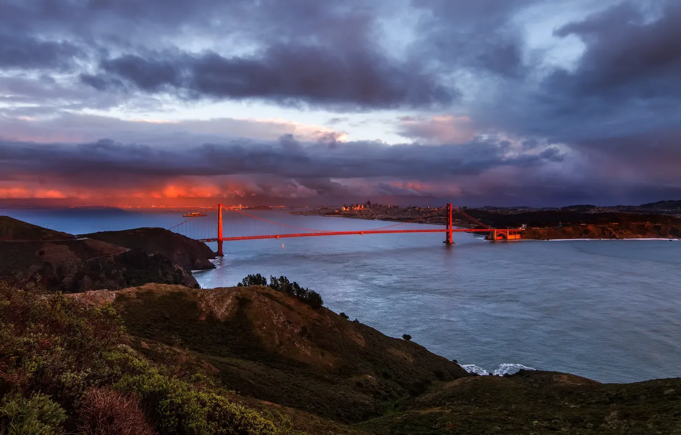 Photo wallpaper sunset, bridge, nature, Golden Gate
