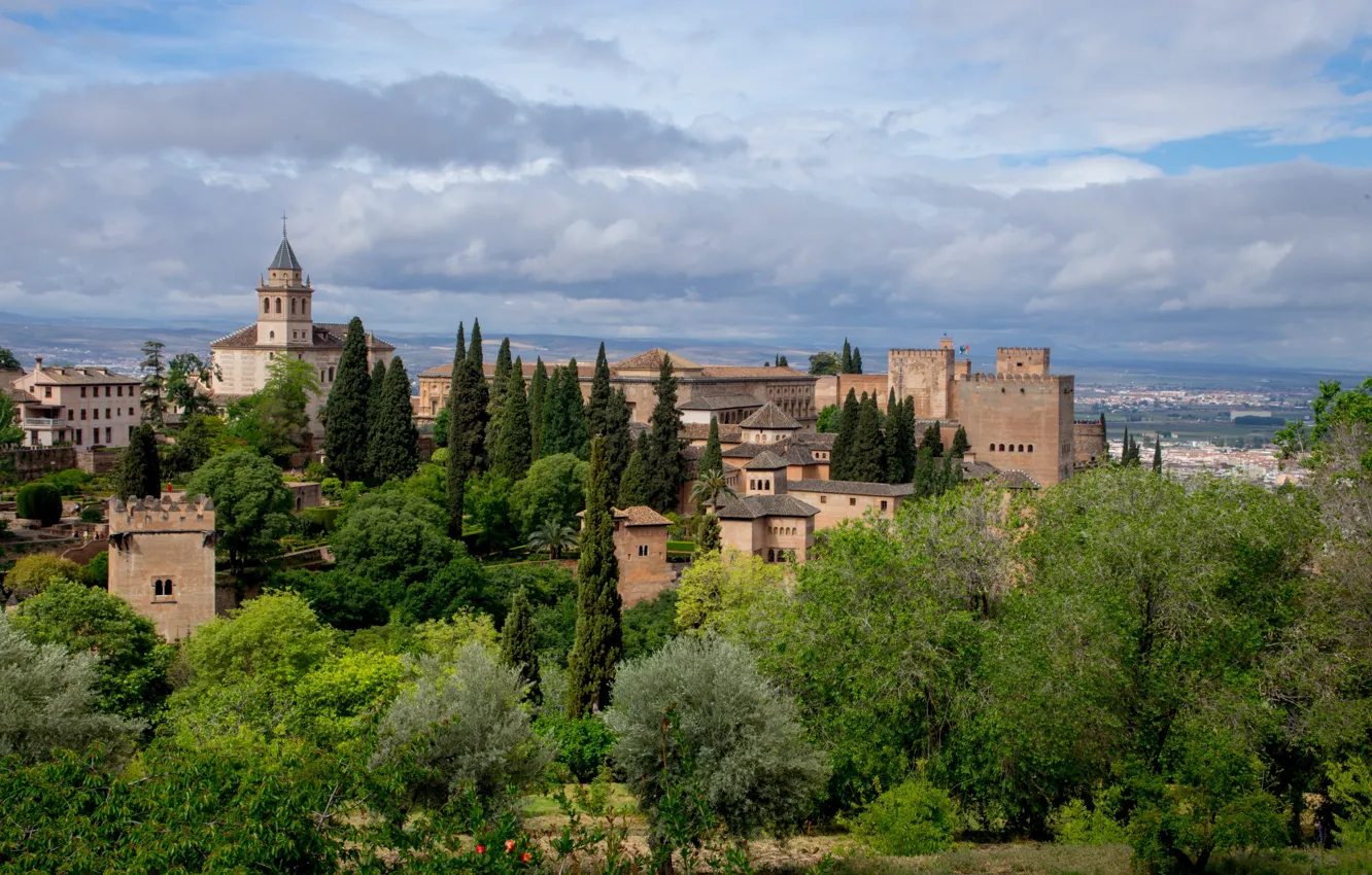 Photo wallpaper landscape, nature, the city, fortress, architecture, Spain, Palace, Granada