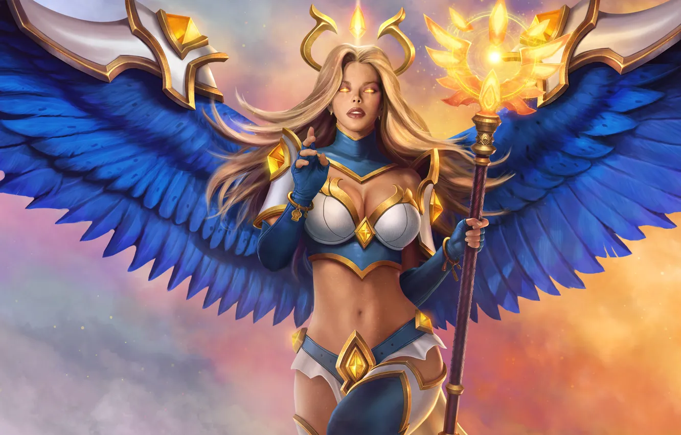 Photo wallpaper the game, wings, angel, staff, warrior, Juggernaut Wars, Angelina Mereside