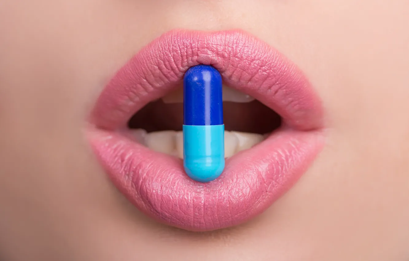 Photo wallpaper blue, lips, skin, pill
