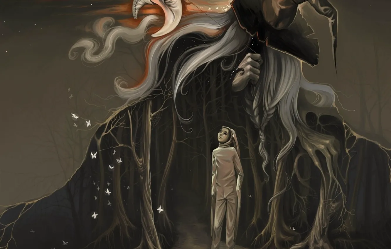 Photo wallpaper forest, night, witch