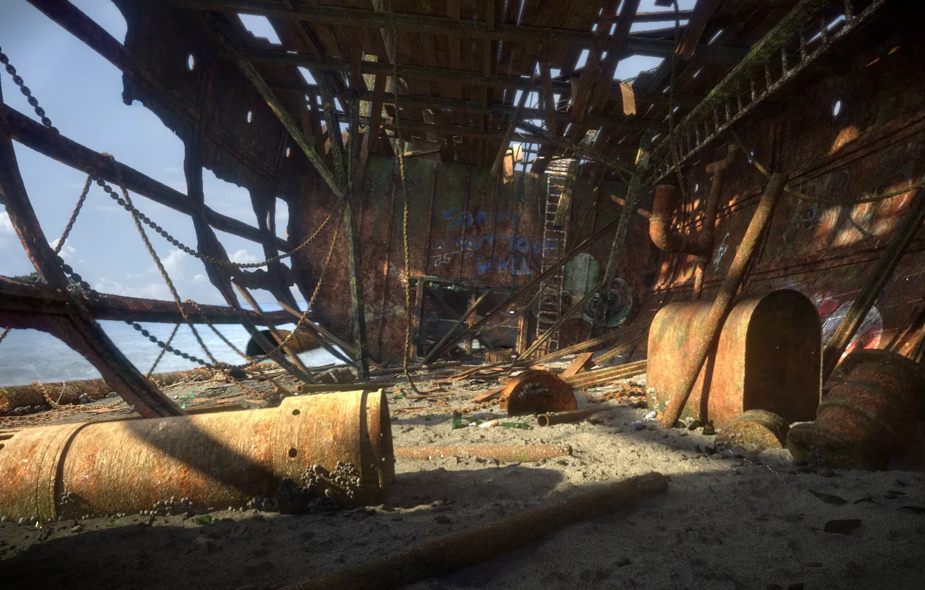 Photo wallpaper ship, the skeleton, chain, destruction, shipwreck