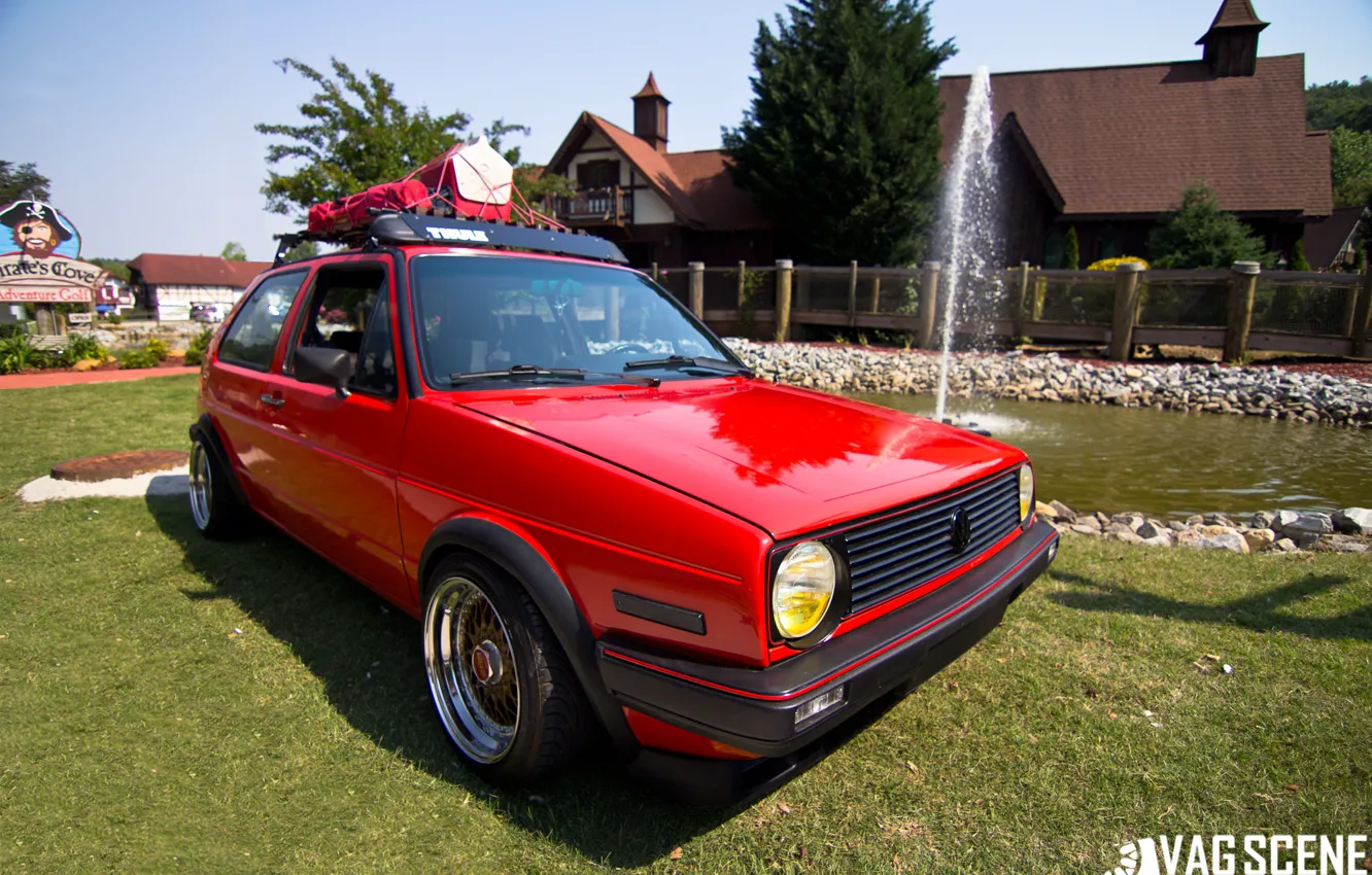 Photo wallpaper red, tuning, Volkswagen, drives, golf, GTI, Volkswagen, bbs