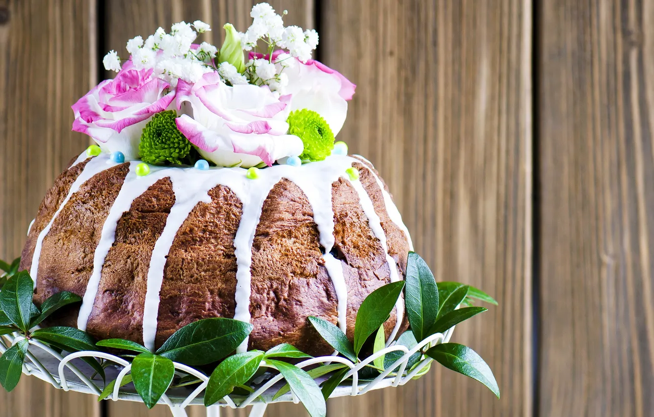 Photo wallpaper flowers, roses, Easter, cake, cakes, glaze, Easter, baking