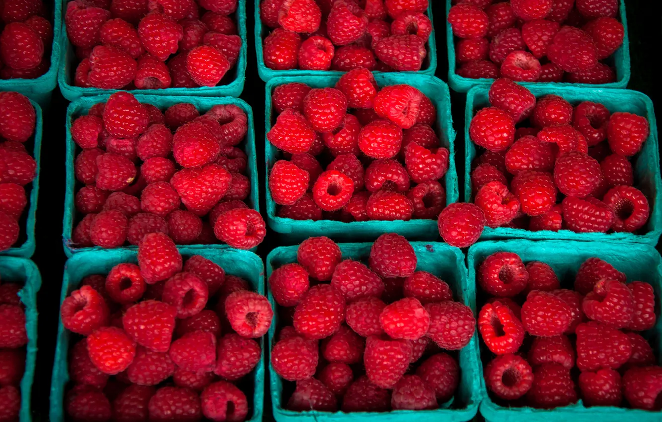 Photo wallpaper berries, raspberry, boxes