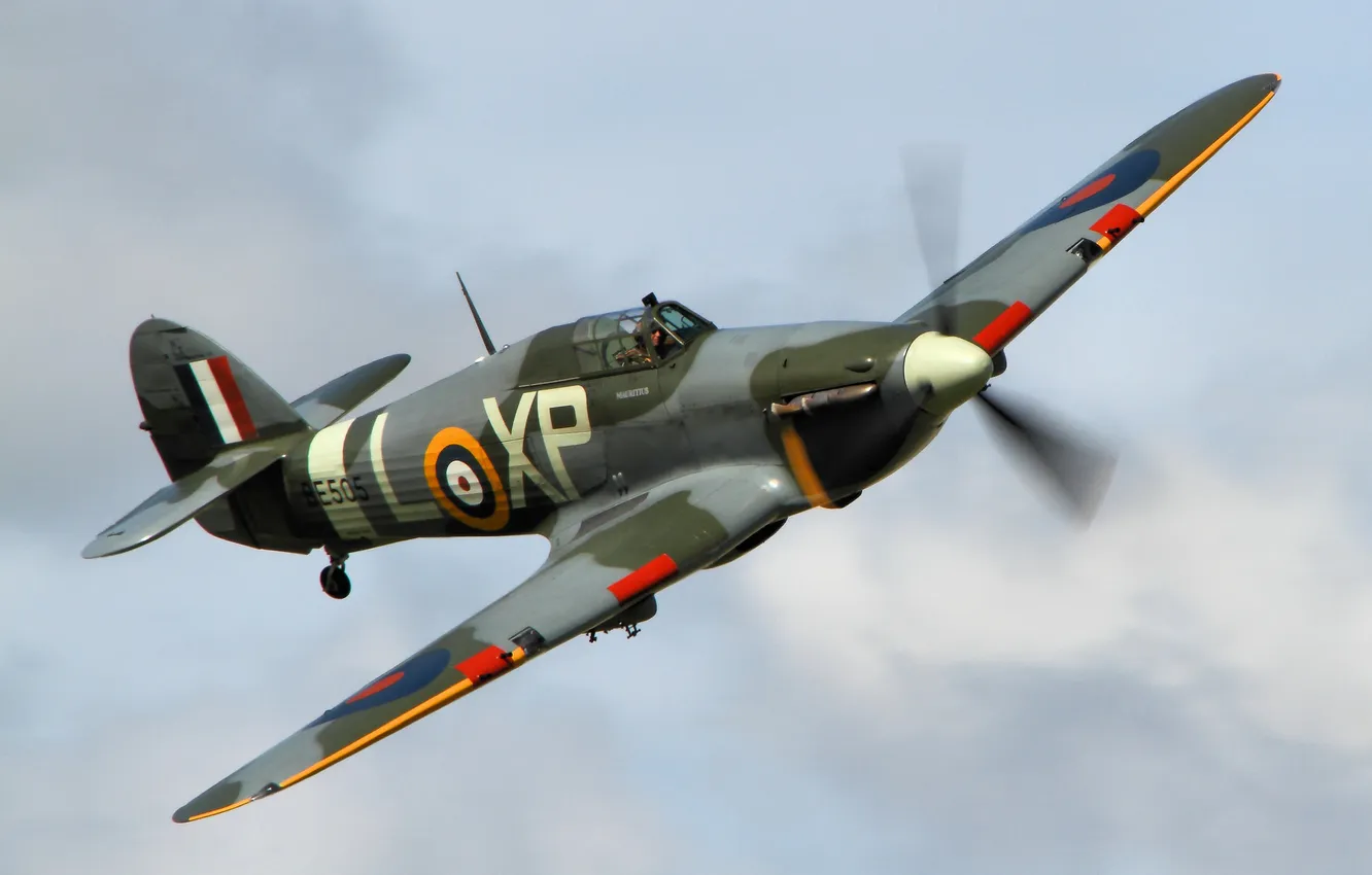 Photo wallpaper the sky, fighter, pilot, propeller, the plane