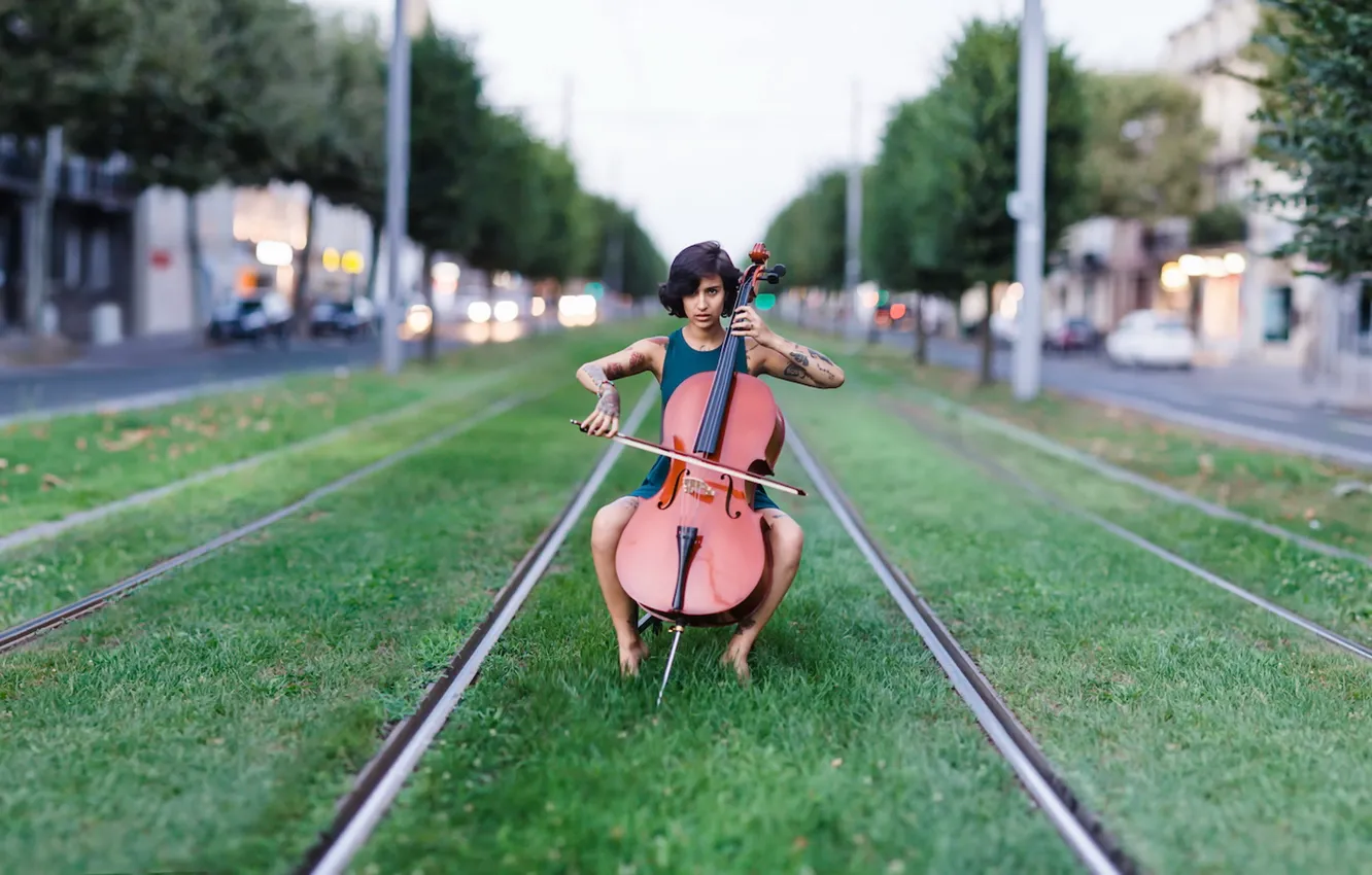 Photo wallpaper girl, music, cello