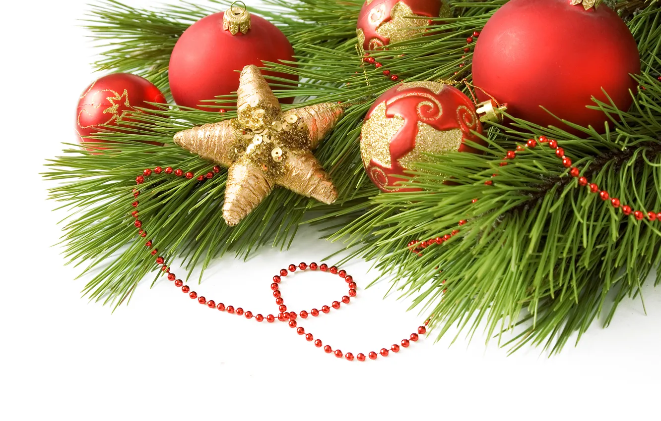 Photo wallpaper beads, tree, Christmas decorations