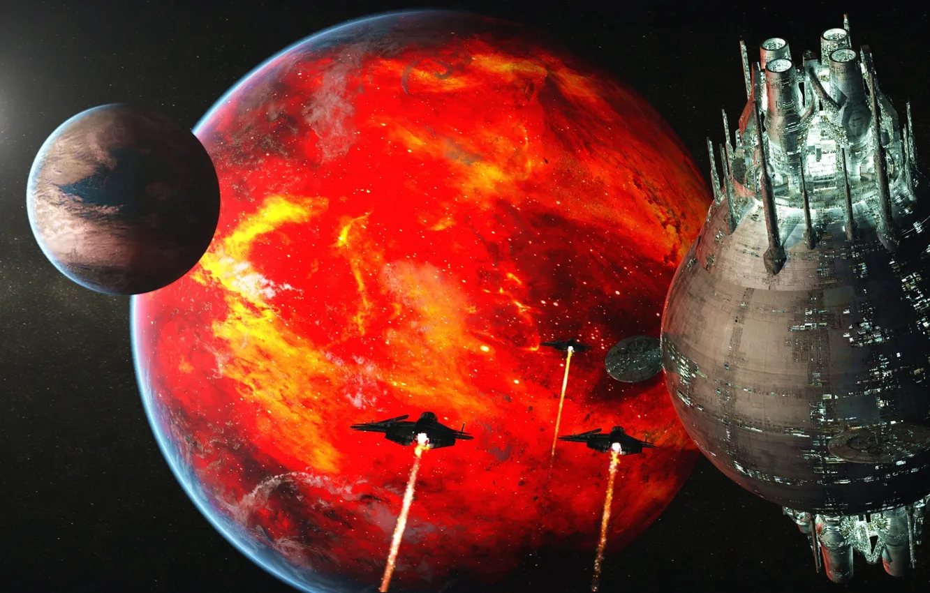 Photo wallpaper space, future, the moon, ship, satellite, station, space, other worlds