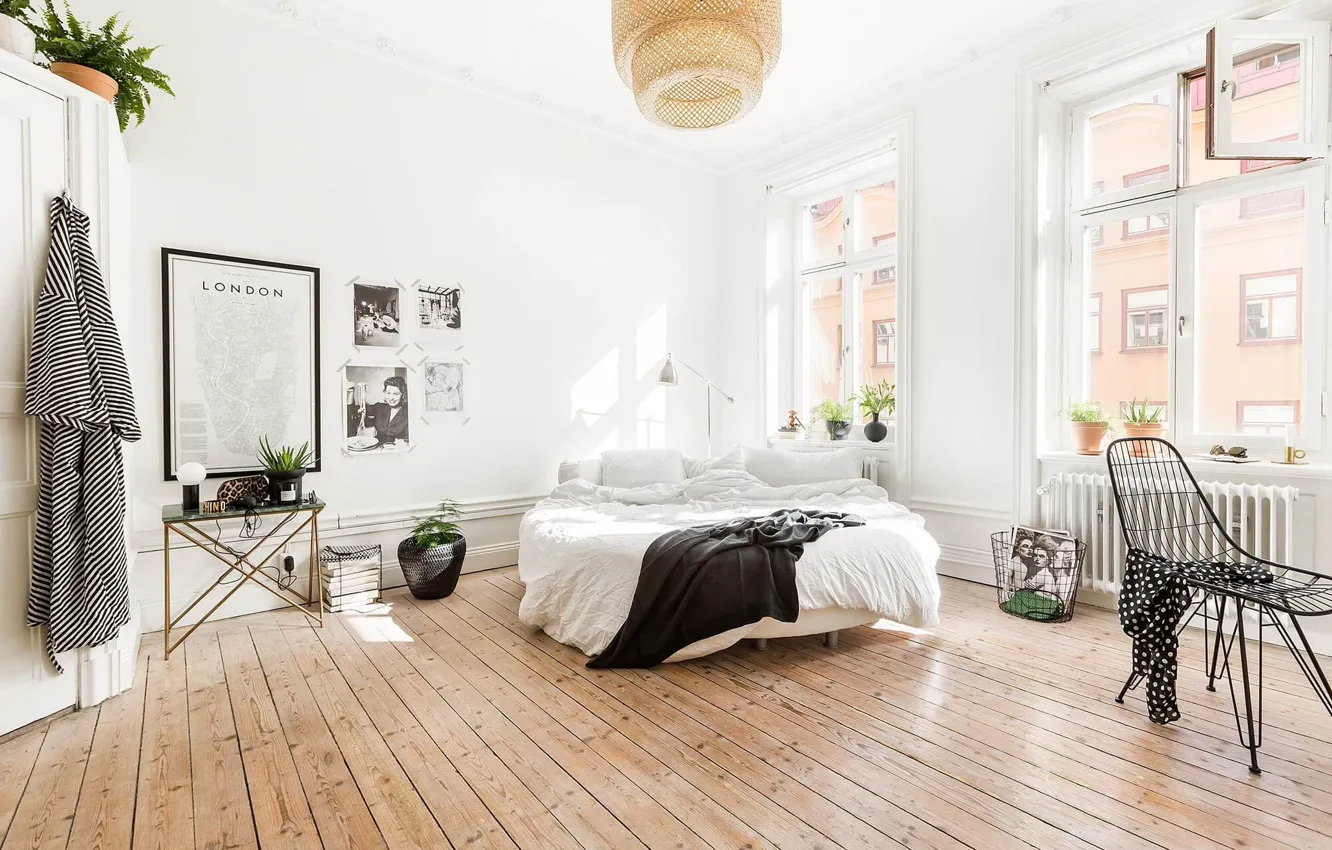 Photo wallpaper room, interior, bedroom, Scandinavian style, Apartment in Stockholm