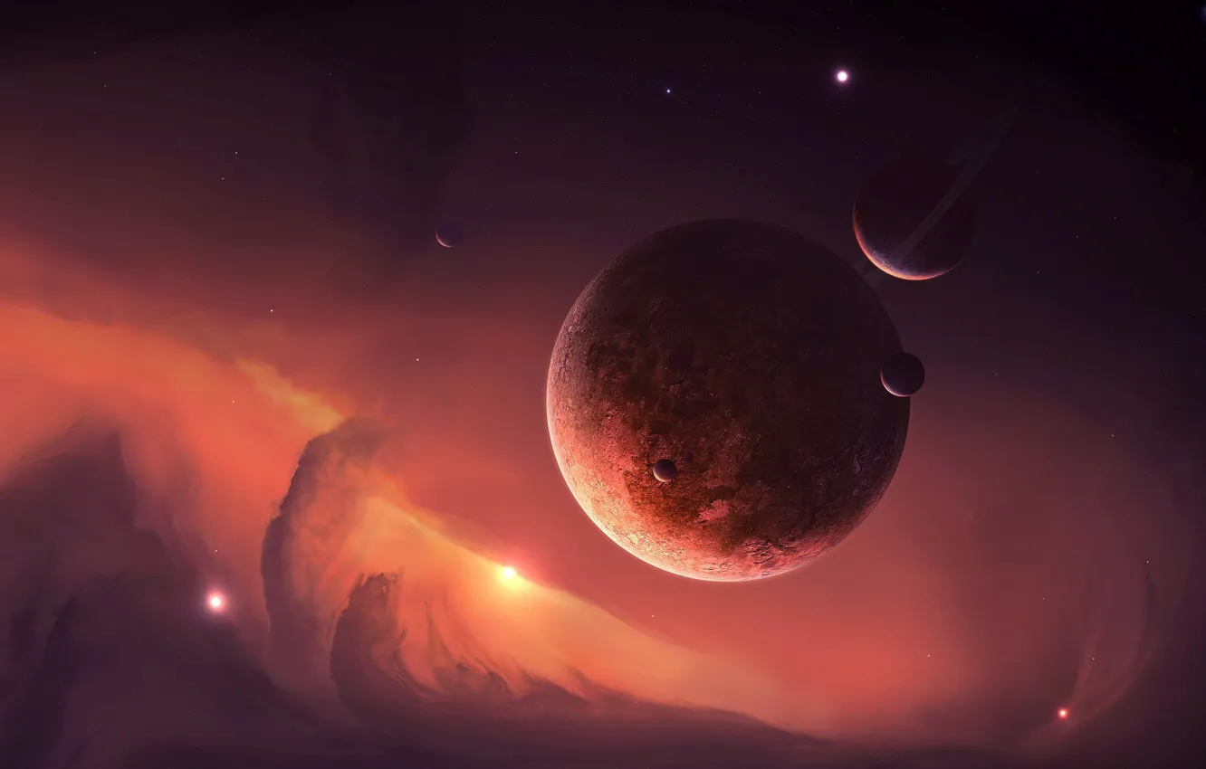 Photo wallpaper space, stars, nebula, planet, ring