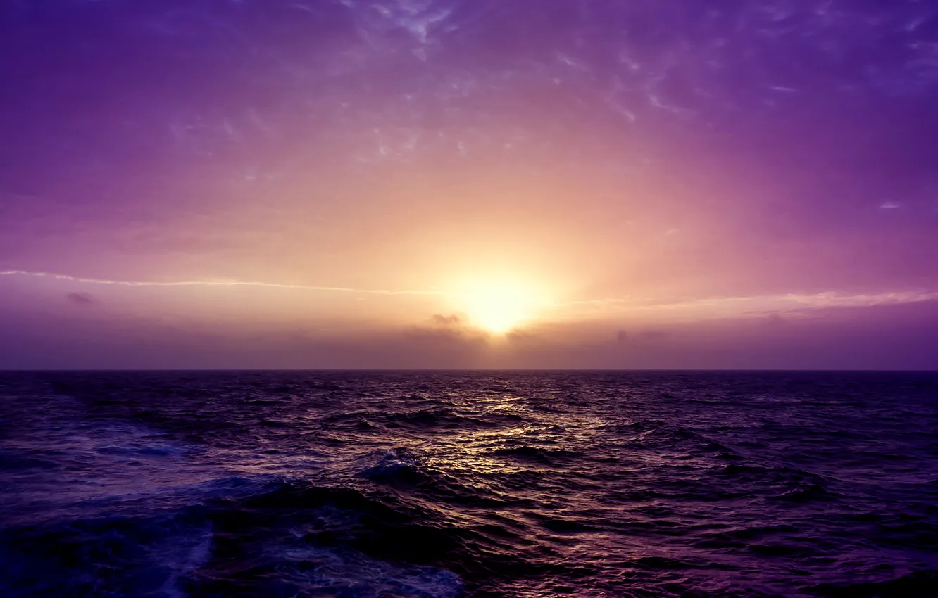 Photo wallpaper sea, wave, the sky, the sun, sunset