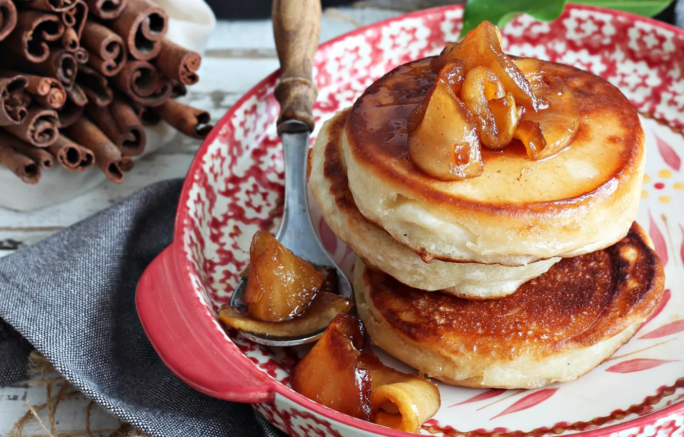 Photo wallpaper apples, cinnamon, pancakes