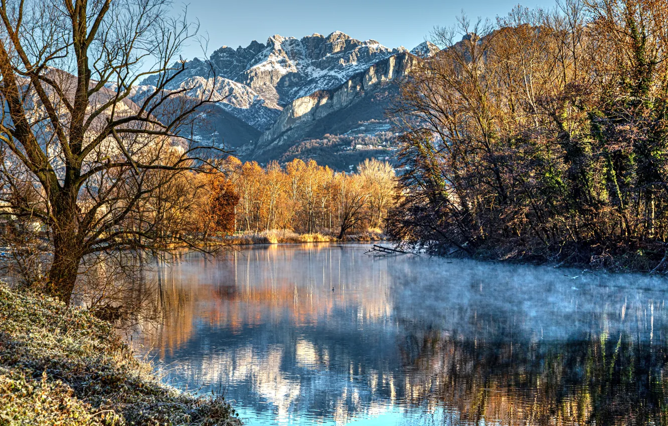 Photo wallpaper autumn, water, trees, mountains, lake, Autumn landscape