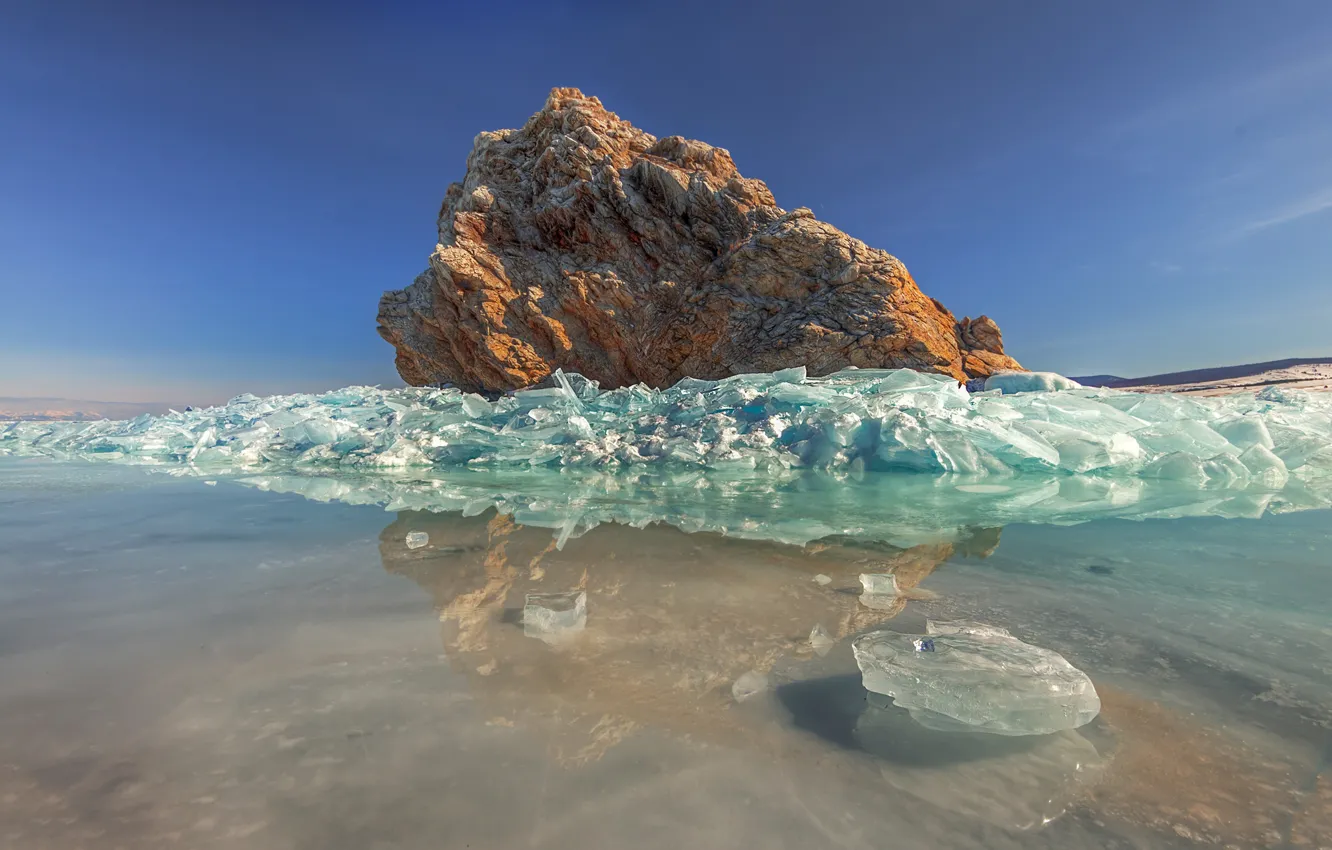 Photo wallpaper ice, the sky, the sun, lake, spring, Baikal